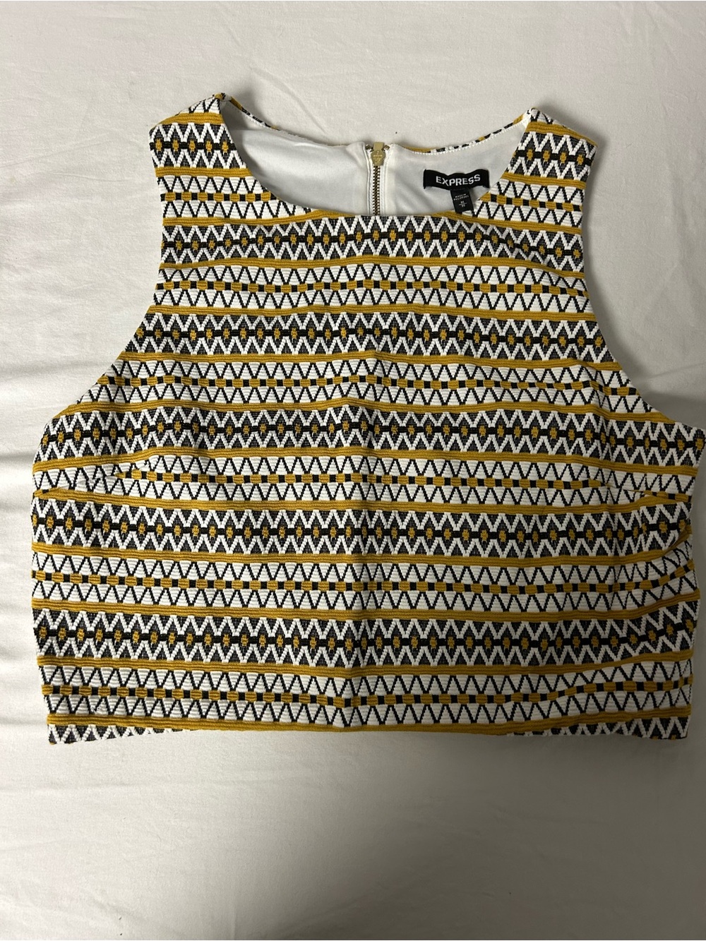 Express Yellow Black White Geometric Crop Top